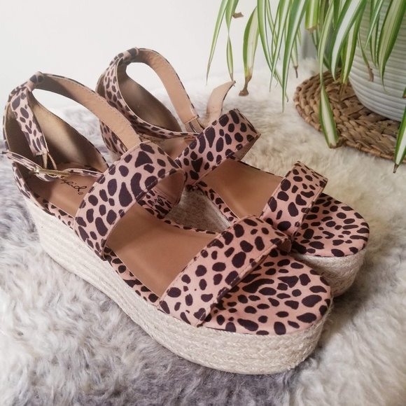 Leopard Print Espadrille Flatform Sandals - Picture 1 of 3